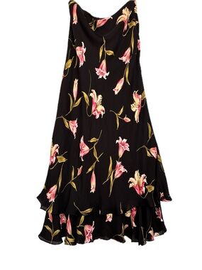 Vintage Silk Black Floral Tiered Maxi Skirt Jones NY Size 4